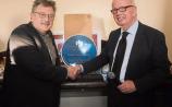 Dominic Taylor, of Limerick Writers Centre, with University of Limerick president Prof Des Fitzgerald at launch of commemorative plaque for author Kate O&rsquo;Brien Picture: Brian Arthur