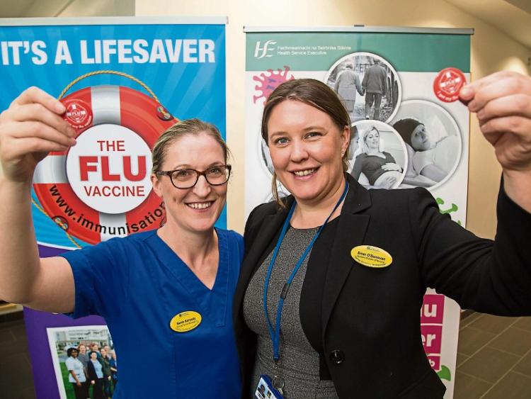Vaccine launch: Sarah Kennedy, infection control, UHL, and Eimear O'Donovan, assistant director of nursing