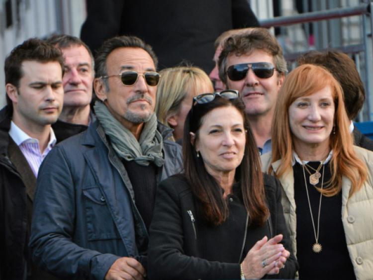 Limerick horse trainer Enda Bolger with Bruce Springsteen and his wife Patti Scialfa in the RDS watching the couple's daughter Jessica Springsteen, below.Pictures: SPORTSFILE