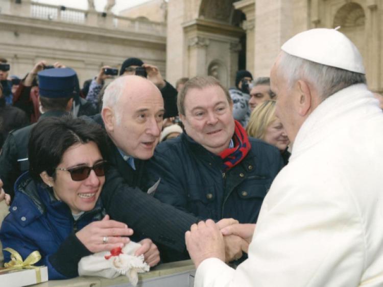 Fr Liam Hayes, Cappamore, meeting Pope Francis at an audience in Rome