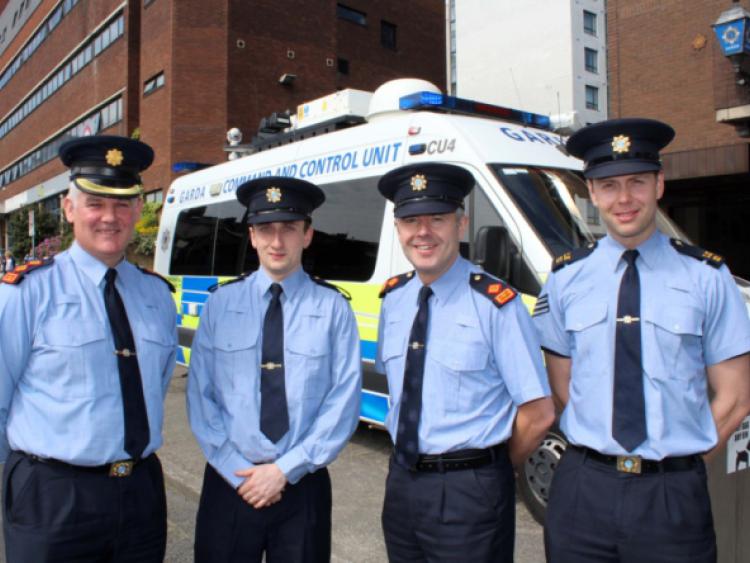 Chief Supt Dave Sheahan,  garda reserve Tom Casey,  Supt David Keane and Sgt John Flannagan outside Henry Street for the Supporting Safer Communities Week campaign, which runs until tomorrow