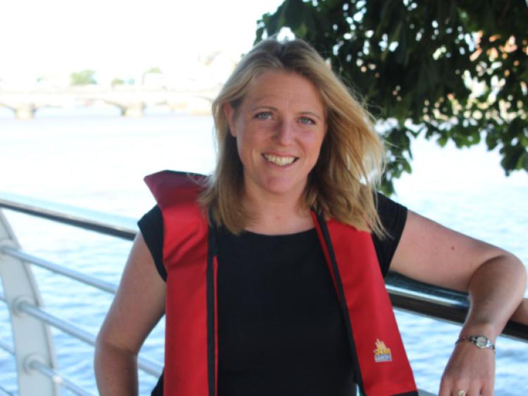 Helena Enright, playwright of the River, opening this week and below, the 90 foot barge that it will be performed on