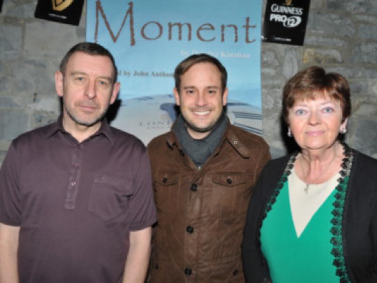 Director John Murphy, cast member Nigel Dugdale and  Barbara Clinton, President of Quarry Players, launch Moment in Dolan's recently. Picture: Randal Howlett