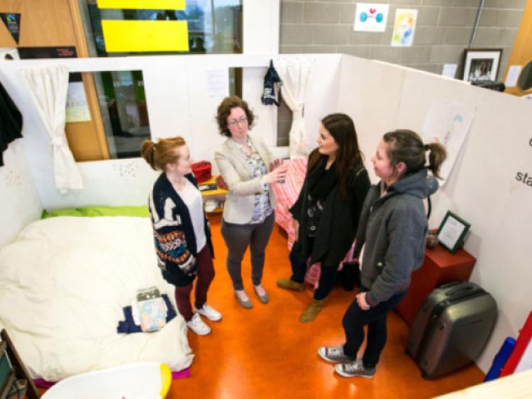 At the Invisible Children installation at MIC were Deirdre O'Rourke, with current B.Ed. students Niamh Gilligan, Siobhan Kelly and Eilis McCarthy. Picture: Brian Gavin, Press 22