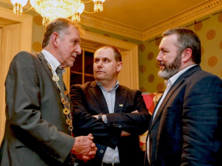 Mayor Cllr Michael Sheahan with Joe Nash of Live 95FM and series producer Brian Kelly at the launch of Voices from the River City