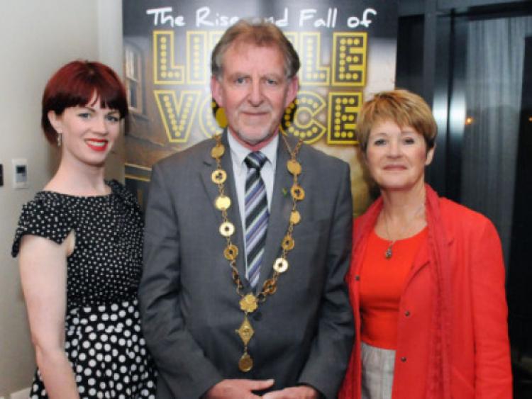 Jean McGlynn, who plays Little Voice, Mayor Michael Sheahan and Roisin Meaney, author at the College Players' launch. Picture: Gareth Williams