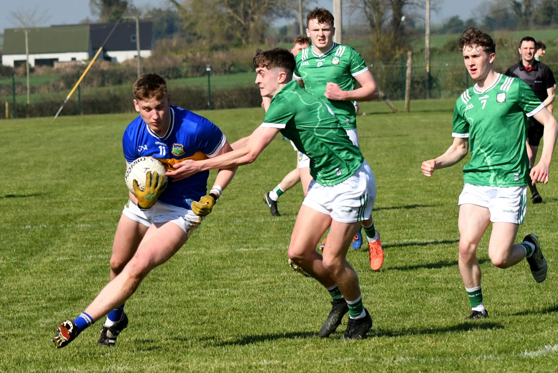 Danny McCarthy, of Limerick, closes down Liam Freaney, of Tipperary in their Munster U20 football championship game in New Inn on Saturday | PICTURE: Michael Boland
