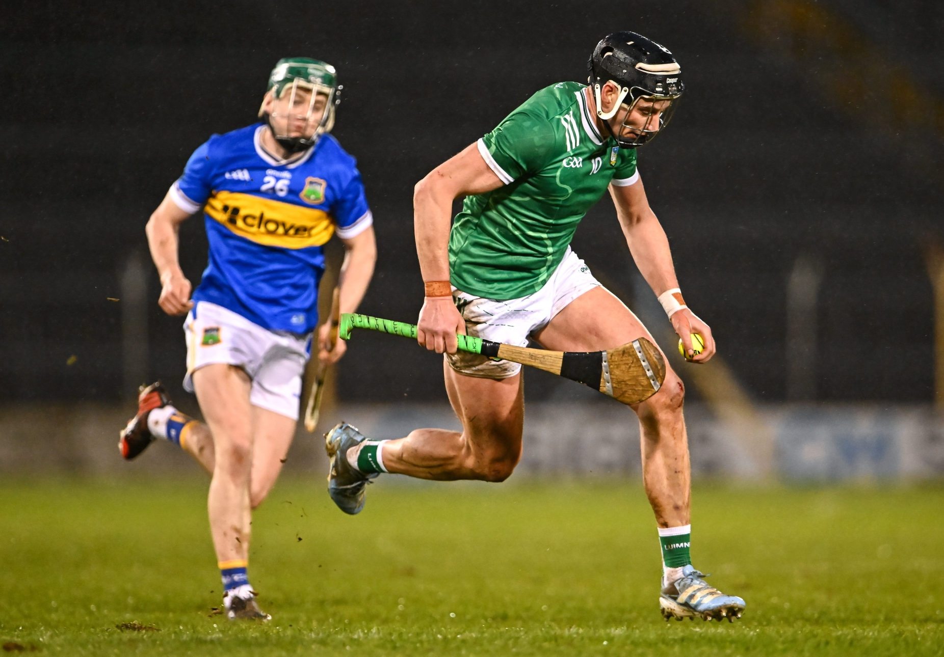 Gearóid Hegarty, of Limerick, races away from Darragh Stakelum, of Tipperary, during the Allianz Hurling League Division 1A fixture at FD Semple Stadium, Thurles on Saturday evening
