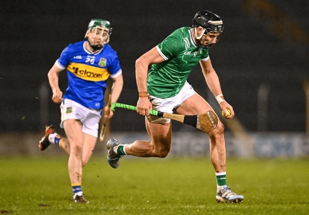 Gearóid Hegarty, of Limerick, races away from Darragh Stakelum, of Tipperary, during the Allianz Hurling League Division 1A fixture at FD Semple Stadium, Thurles on Saturday evening