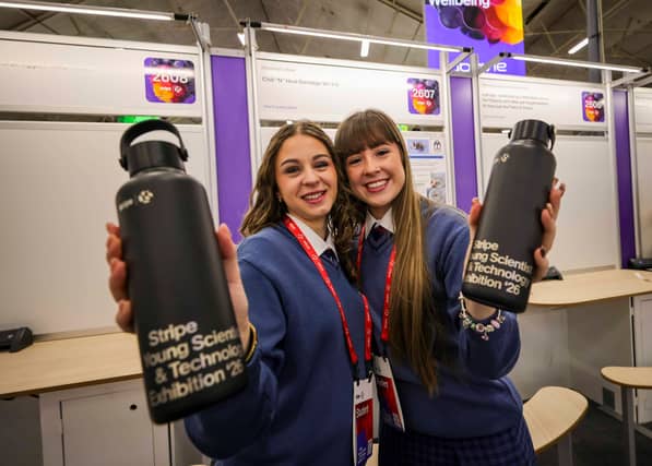 Paulina Varuyeva and Kinga Tobianska from Desmond College, Newcastle West at the exhibition |Picture: Chris Bellew / Fennell Photography