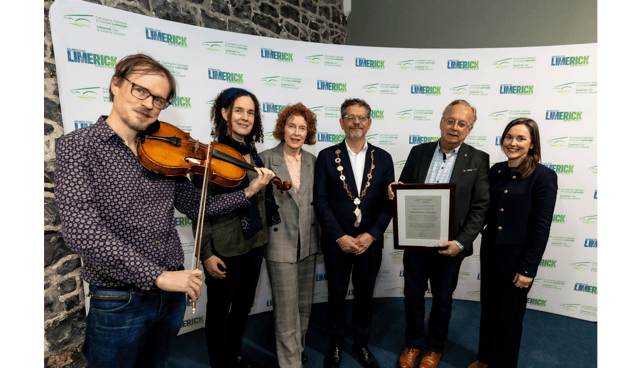 Mayor of Limerick, John Moran with Henning Kraggerud, Conductor, Helen Phelan, World Music Academy, Aibhlín McCrann, ICO, Gerard Keenan, ICO and Cathriona Murphy, Deputy CEO Picture: Keith Wiseman