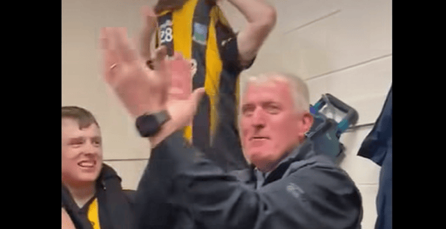 Limerick manager John Kiely drops in to the Garryspillane dressing room after their Limerick Premier IHC final win