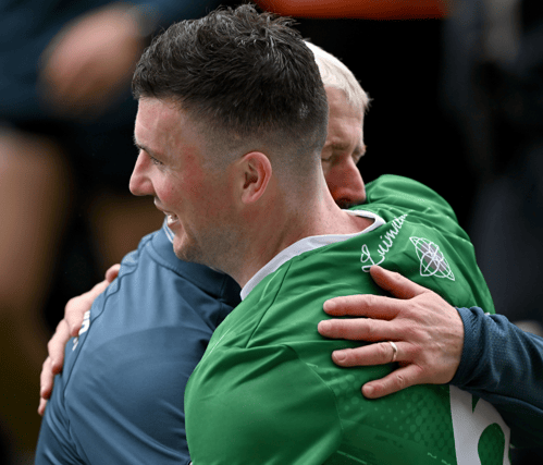 Limerick captain Declan Hannon, left, celebrates with manager John Kiely I PICTURE: Sportsfile