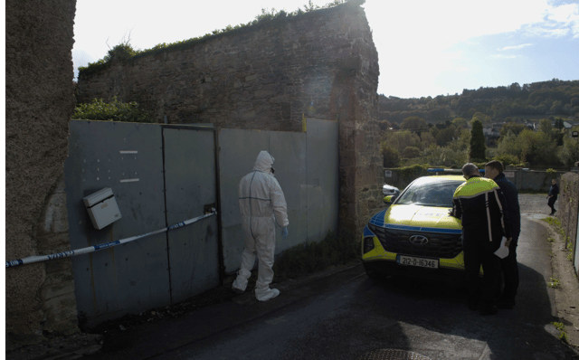 Gardaí carrying out their investigations outside the residential property in O'Callaghan's Lane yesterday (Sunday, Occtober 5)
