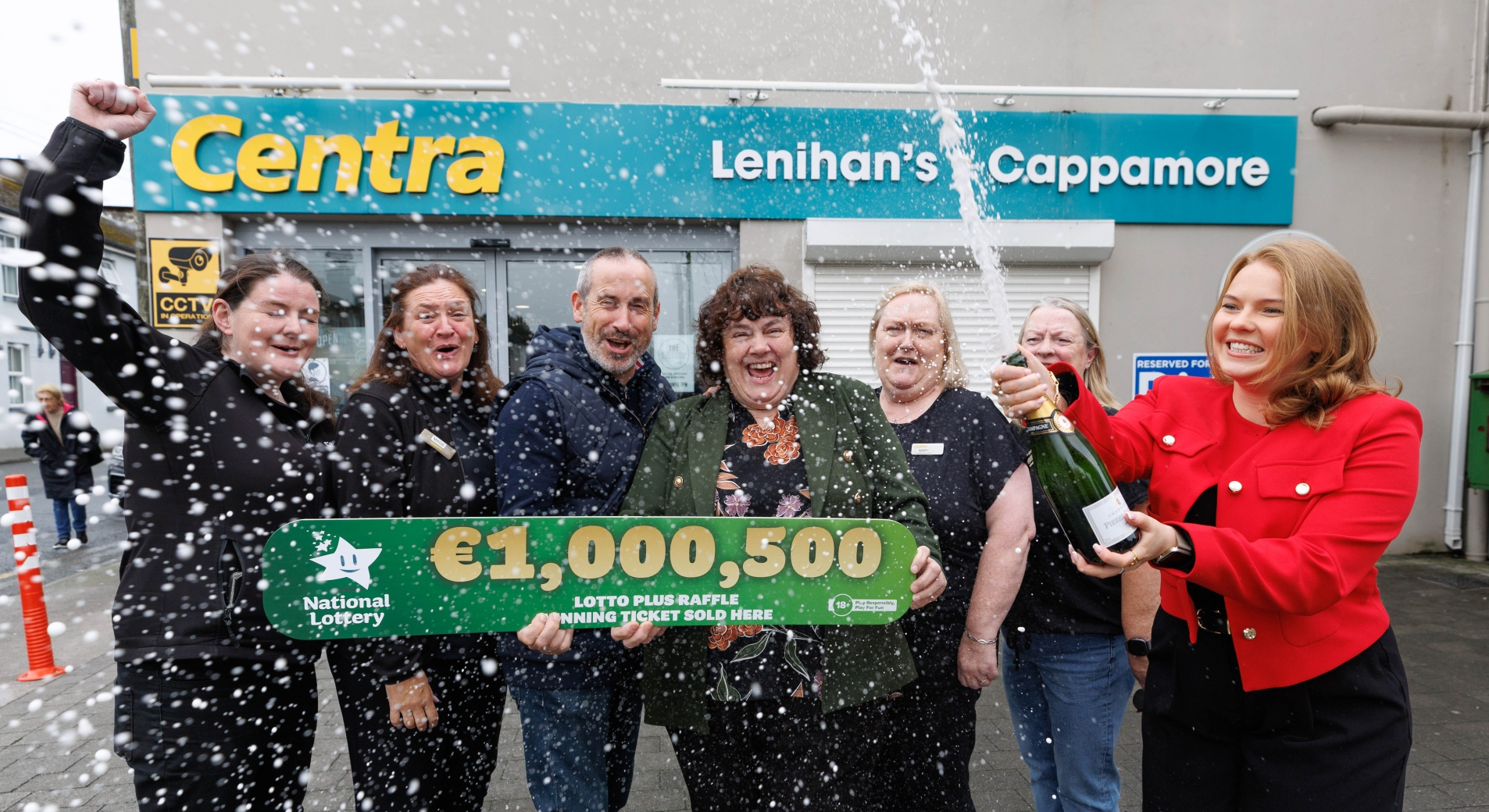 Staff at the Centra in Cappamore were thrilled to sell the winning Lotto ticket I PICTURE: Eamon Ward