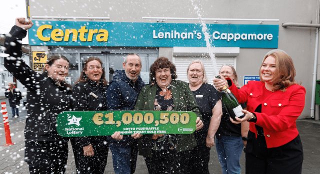 Staff at the Centra in Cappamore were thrilled to sell the winning Lotto ticket I PICTURE: Eamon Ward