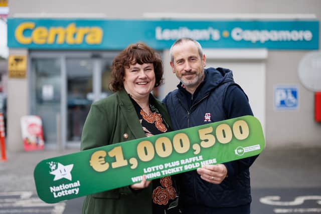 And the Limerick syndicate’s luck was in! Store owner Mark Lenihan (pictured below) and the staff in the Centra in Cappamore were thrilled to sell the winning ticket.