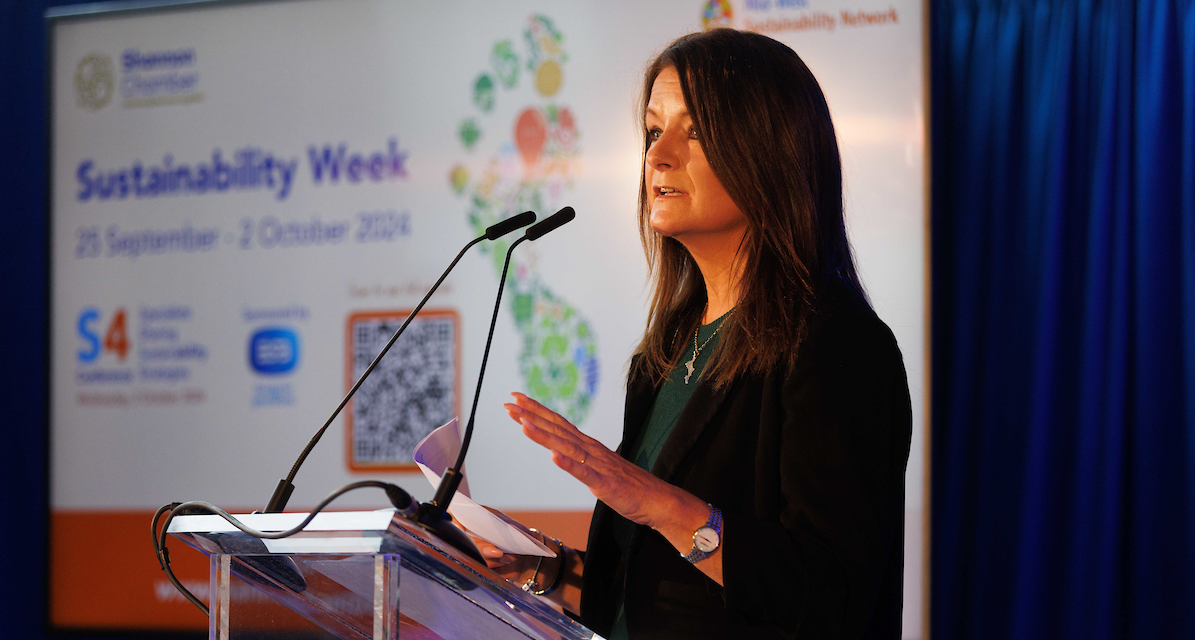 Helen Downes, CEO, Shannon Chamber addressing the audience at the 2024 Sustainability Week conference | PICTURE: Eamon Ward