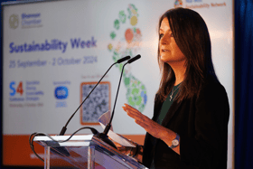 Helen Downes, CEO, Shannon Chamber addressing the audience at the 2024 Sustainability Week conference | PICTURE: Eamon Ward
