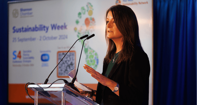 Helen Downes, CEO, Shannon Chamber addressing the audience at the 2024 Sustainability Week conference | PICTURE: Eamon Ward
