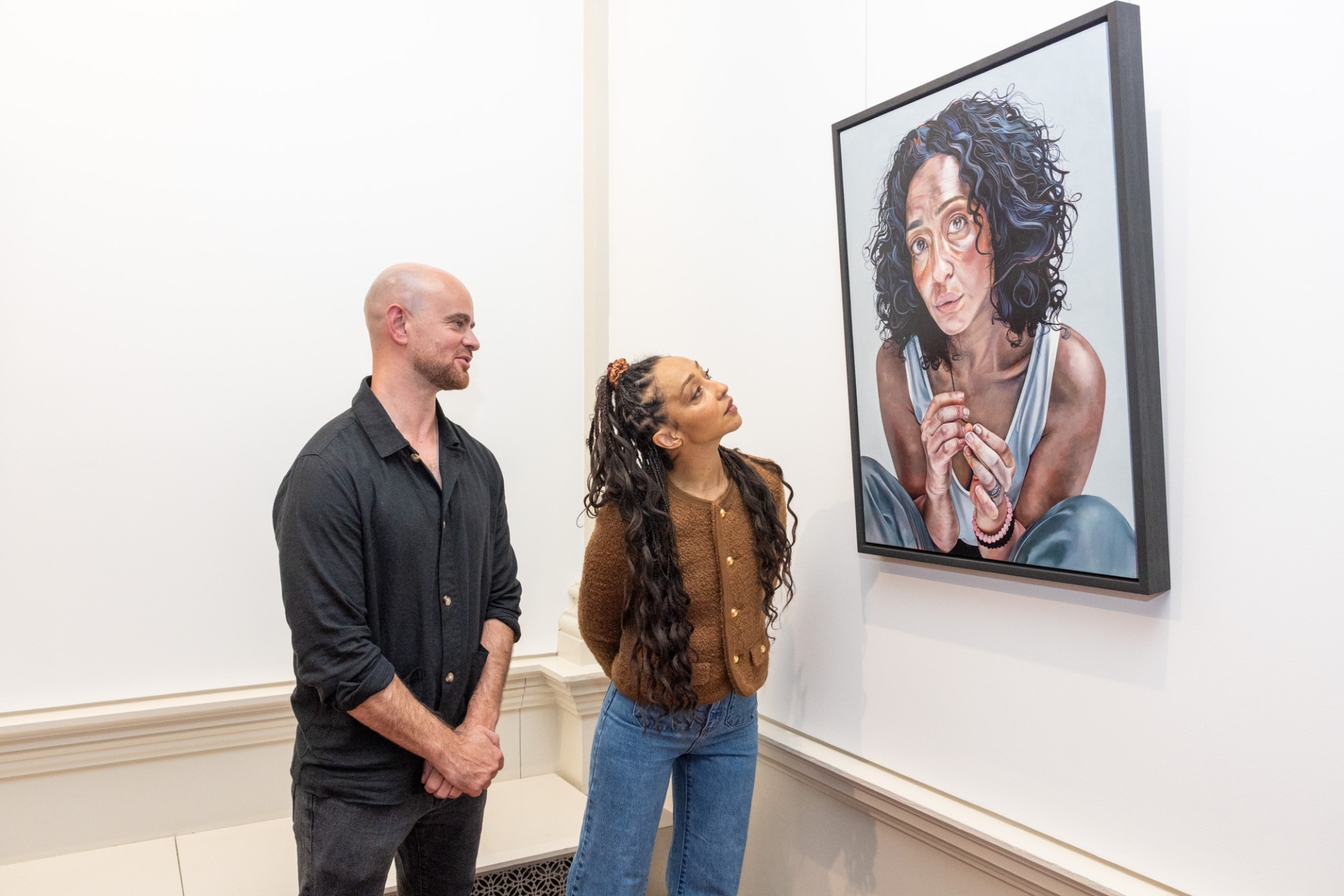 Actor Ruth Negga and artist David Booth admiring the portrait on display in the National Gallery of Ireland I PICTURE: Naoise Culhane