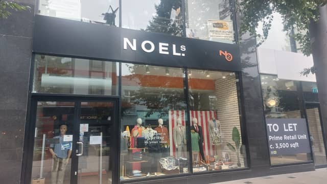 The front of Noel's Menswear in Bedford Row this Monday morning
