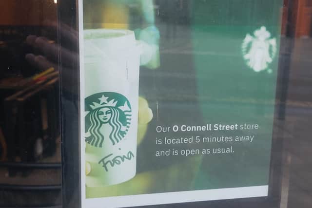 A closure notice has been placed in the window, advising would-be customers that there is another branch of the coffee-shop giant five minutes' walk away in O'Connell Street.