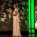 Limerick Rose Leah McMahon in a Limerick-inspired gown, designed by Limerick designer Mary O'Sullivan