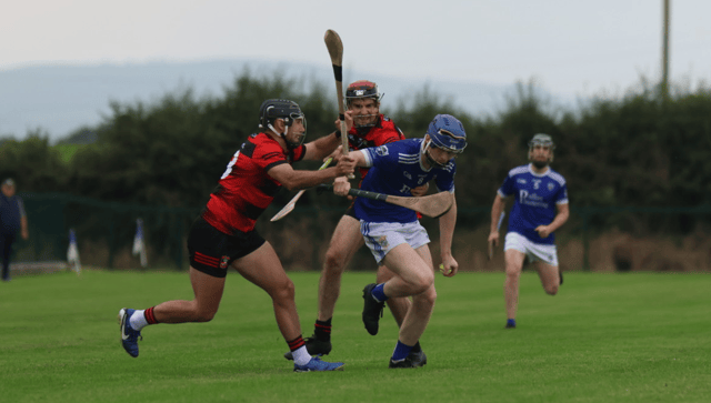 Eddie McLoughlin, of Kildimo Pallaskenry, gathers possession against Adare in their Whitebox Property Developments Limerick SHC clash in Rathkeale on Friday night | PICTURE: Brendan Gleeson