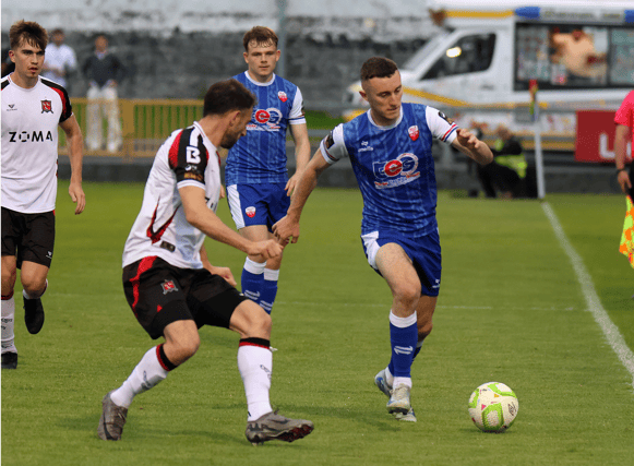 lee devitt in action for Treaty United in Friday night's First Division fixture with Dundalk at the Markets Field | PICTURE: Brendan Gleeson