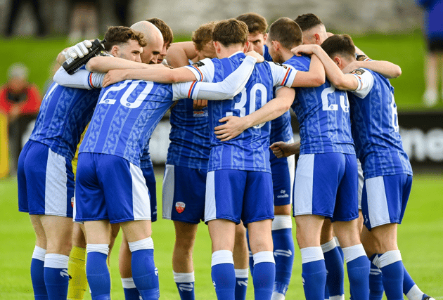 Treaty United players huddle before the action gets underway I PICTURE: Sportsfile