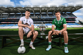 Limerick senior football captain Cillian Fahy and Kildare captain Kevin Feely at the launch  of the Tailteann Cup final, PICTURE: Sportsfile