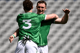 Limerick players Darren O'Doherty and Barry Coleman celebrate Limerick's Tailteann Cup semi-final win over Wicklow I PICTURE: Sportsfile