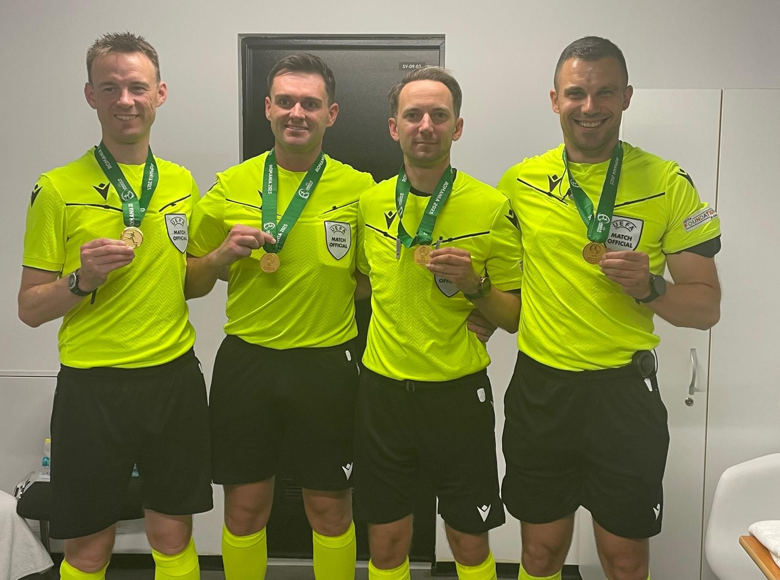 Limerick referee Rob Hennessy who took charge of the UEFA U19 Championship final in Bucharest on Thursday with his team of officials