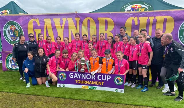 The Limerick District League squad and coaches celebrate their dramatic Gaynor Cup final win over the DDSL at UL on Friday