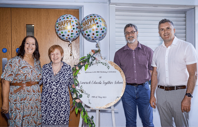 Deirdre McMahon, Pauline Ryan, Marek McGann and Limerick Educate Together principal, Mike Quealy at the anniversary celebration