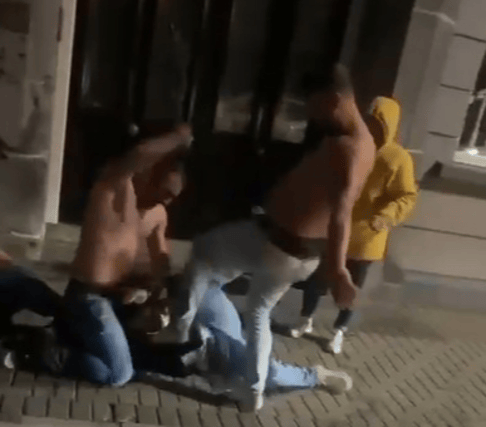 A still from a video of a man being punched and kicked in Newcastle West
