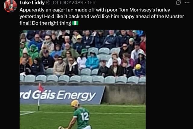 Luke Liddy of Live95 is reporting that Morrissey is looking for his hurley to be returned.