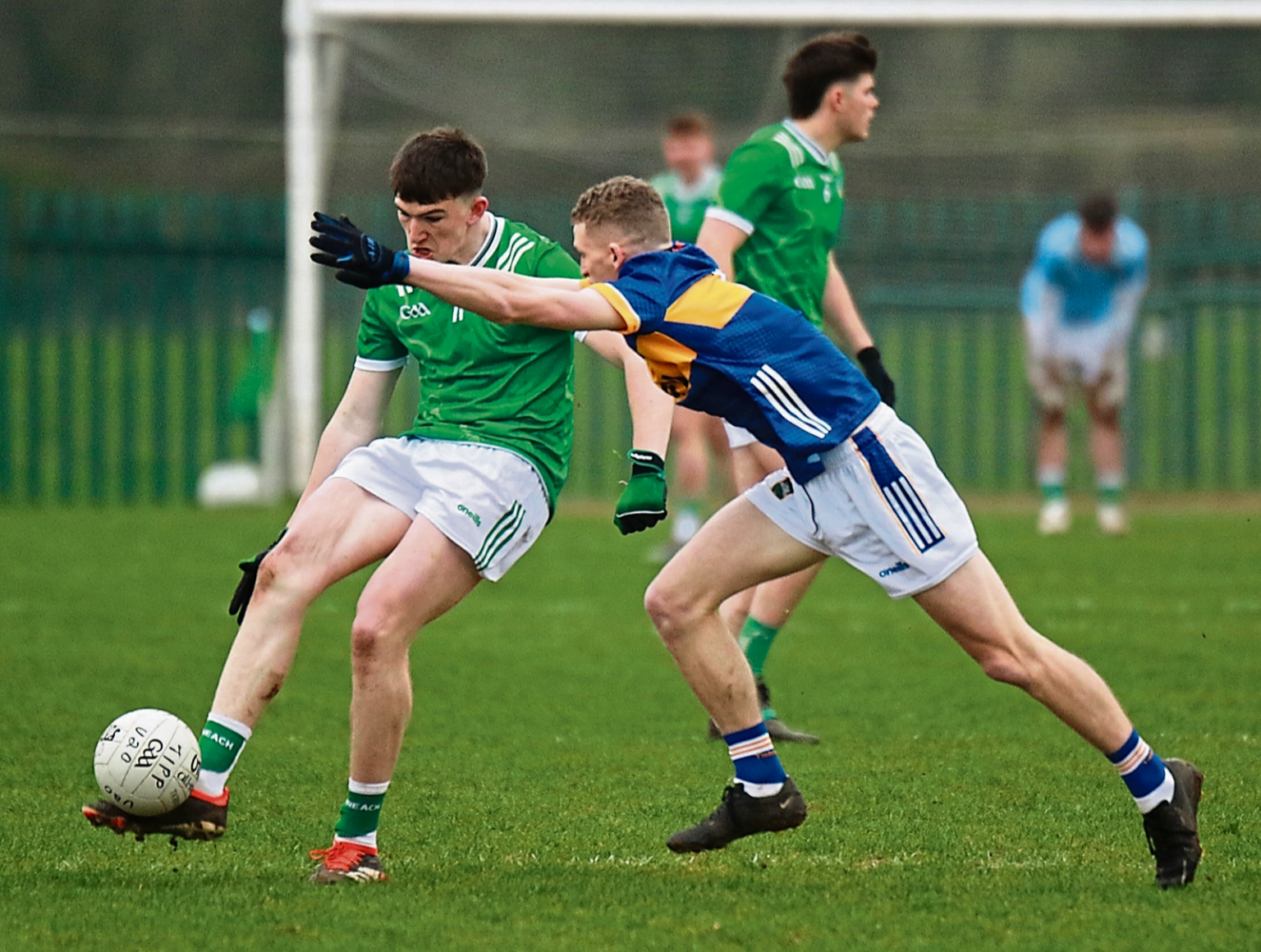 Tom Ryan, of Limerick, in action  against Tipperary's Ben Carey during their Munster U20 football fixture played at Mick Neville Park in Rathkeale in March , PICTURE: Brendan Gleeson