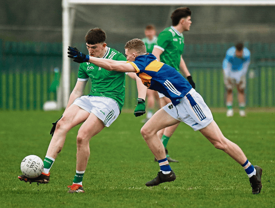 Tom Ryan, of Limerick, in action against Tipperary's Ben Carey during their Munster U20 football fixture played at Mick Neville Park in Rathkeale in March , PICTURE: Brendan Gleeson
