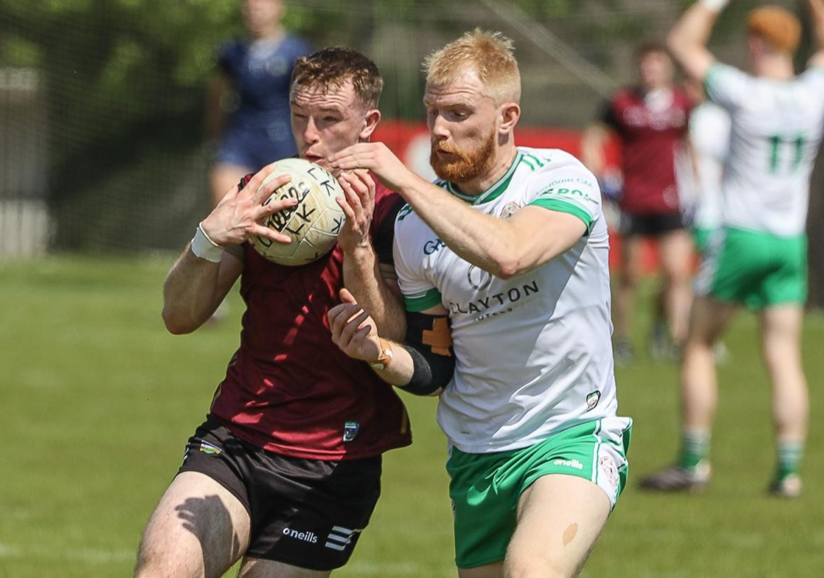 Limerick's Barry Coleman gains possession ahead of London's  Sean Taylor in their Tailteann Cup group fixture at Newcastle West on Saturday afternoon | PICTURE: Dermot Lynch
