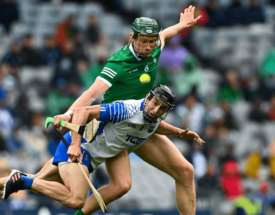 Limerick's William O'Donoghue in action against Waterford's Jamie Barron, PICTURE: Sportsfile