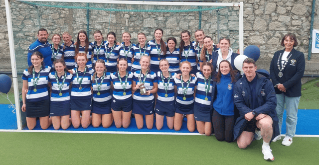 Crescent College Comprehensive players and coaches celebrate their Kate Russell All-Ireland Schoolgirls Hockey Championships success in Dublin