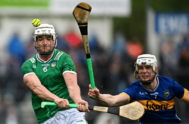 Limerick's Kyle Hayes in action against Bryan O'Mara, of Tipperary in the Munster senior hurling round robin clash at FBD Semple Stadium on Sunday