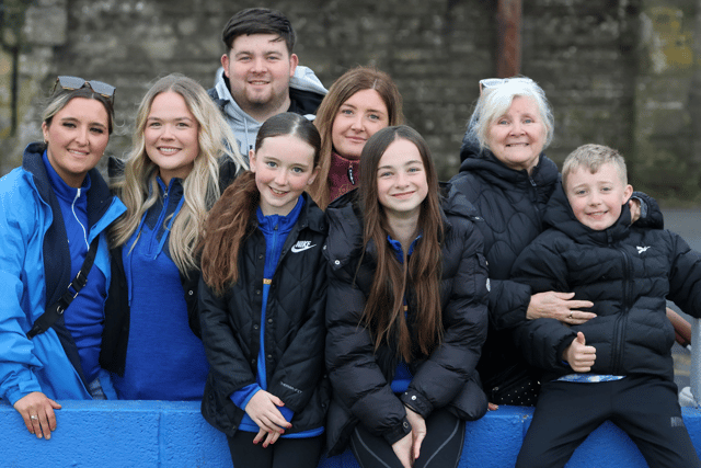 Samantha Roche, Niamh Fitzgerald, Zara Roche, Ava Doran, Anthony Moran, Amanda Roche, Suzanne Roche and Calum Kelly at the Open Cup final at Jackman Park | PICTURE: Brendan Gleeson