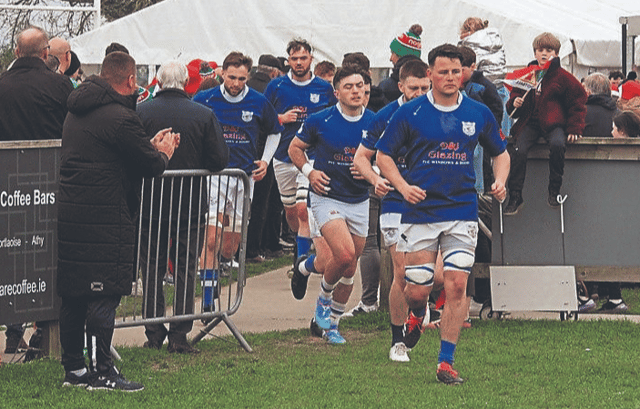 The Thomond players take to the pitch for their All-Ireland League play-off with Bective Rangers at Cill Dara RFC | PICTURE: Larry Lyons