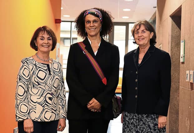 Broadcaster Ciana Campbell, Booker Prize winning author, Bernardine Evaristo and FemFest committee chair, Dr Kathryn Laing at Mary Immaculate College