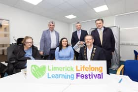 Pictured at the festival launch is Anne O’Donoghue and Thialta Freitas, Richard O’Donoghue TD, Minister  Niall Collins, Cllr Ger Ward and Mayor of Limerick, John Moran | PICTURE: Alan Place