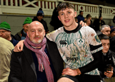 Tom Wood, of Garryowen FC, Munster and Ireland with his father Keith, former Ireland rugby international, after the U20 Six Nations fixture with Wales U20s at Rodney Parade last month