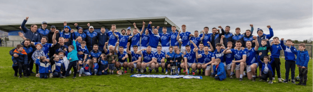 The Kildimo-Pallaskenry squad, management team and supporters celebrate their win in the All-Ireland club Junior 'B' hurling series final at Raheenagh on Saturday | PICTURE: Kieran Ryan-Benson